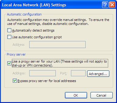 Internet Explorer proxy settings